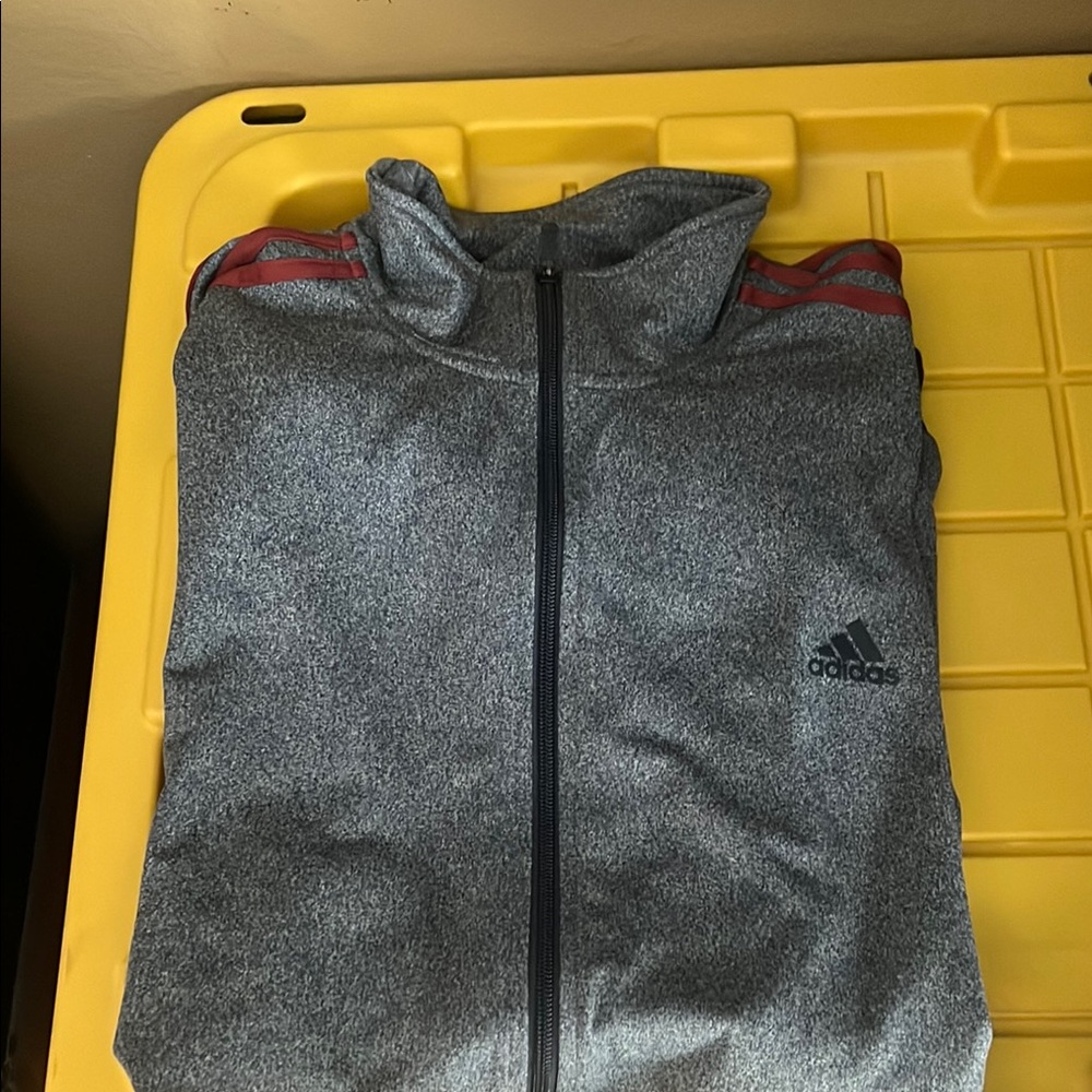 Adidas Heather Gray Jacket with Red Stripes